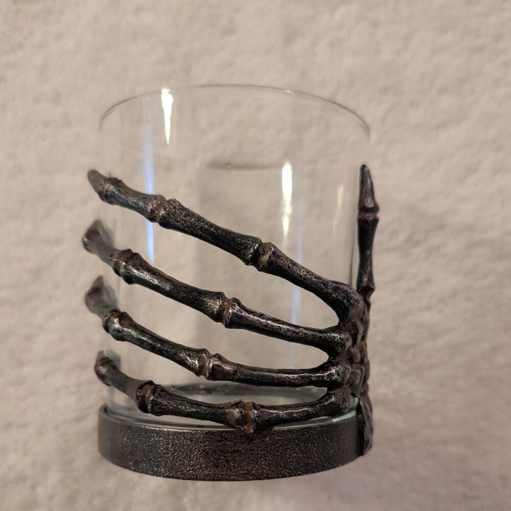Skeleton Hand Halloween Whiskey Rocks Glass 4" H
